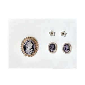 3 pcs Victorian Violet Rhinestone Brooch with Matching faux pearl Earrings